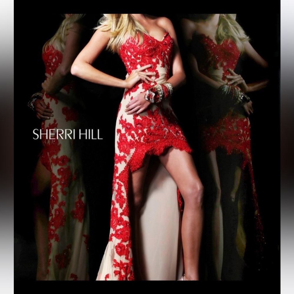 Sherri Hill 21016 Red/Nude Beaded High-Low
Gown - Size 8.  EUC!  Like new!